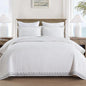 MarCielo 3-Piece 100% Cotton White Striped Quilt Set with Botanical Edge Embroidery TC(Sakura White,King(106" X 98"))