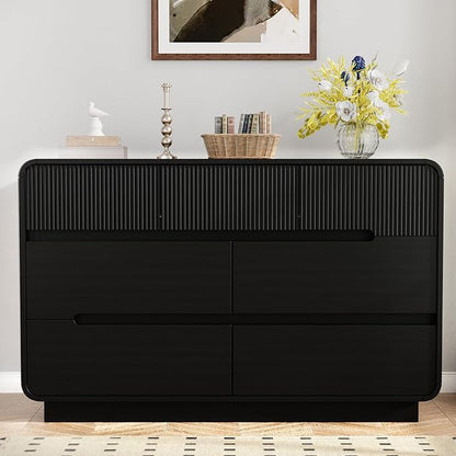 7 Drawer Dresser and 2 Nightstand Sets for Bedroom 3 Pcs Bedroom Set, Modern 47.2" Fluted Dresser with Invisible Handles Nightstand Charging Station, Bedroom Furniture Set for Living Room, Black