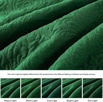 HoneiLife King Size Quilt Sets - 3 Piece Microfiber Quilt Set Lightweight Bedspreads Reversible Coverlets Rustic Bed Cover King Quilt Bedding Set All Season Quilts-Green