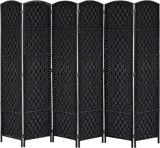 HOMCOM Room Divider, 6 Panel Folding Privacy Screen, 6FT Tall Portable Wicker Weave Partition Wall Divider for Bedroom, Home Office, Black
