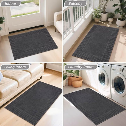 BEQHAUSE Door-Mat Non-Slip Front Doormat Low-Profile Entrance Mats for Front Door Entry Resist Dirt Washable Doormat Absorbent Entryway Door Mat,Dark Grey,32"x48"