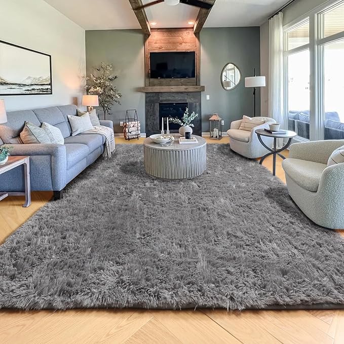 PAGISOFE Plush Machine Washable Area Rugs for Living Room 6x9 Grey, Soft Shaggy Rugs Carpets Fluffy Rugs for Boys Bedroom Kids Room, Shag Plush Rug for Teen Dorm Decor, Home Decor Aesthetic, Nursery