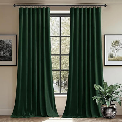 StangH Green Velvet Curtains Elegant Rod Pocket Bedroom Window Drapes Dark Green Christmas Decor Blackout Thermal Insulated for Sliding Door Living Room, W62 x L84, 2 Panels