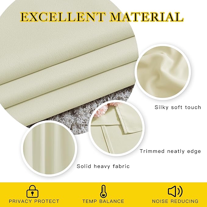 NICETOWN Room Darkening Curtains Extra Long 110 Inches, Grommet Thermal Insulated Weighted Window Treatments for Living Room/Farmhouse, W66 x L110, Beige, 2 Panels