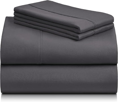 LuxClub 4 PC King Sheet Set, Deep Pockets Wrinkle Free Cooling Bed Sheets Hotel Bedding for Women, Men, Includes 1 Fitted Sheet, 1 Flat Sheet and 2 Pillowcases-Silky Soft Dark Grey