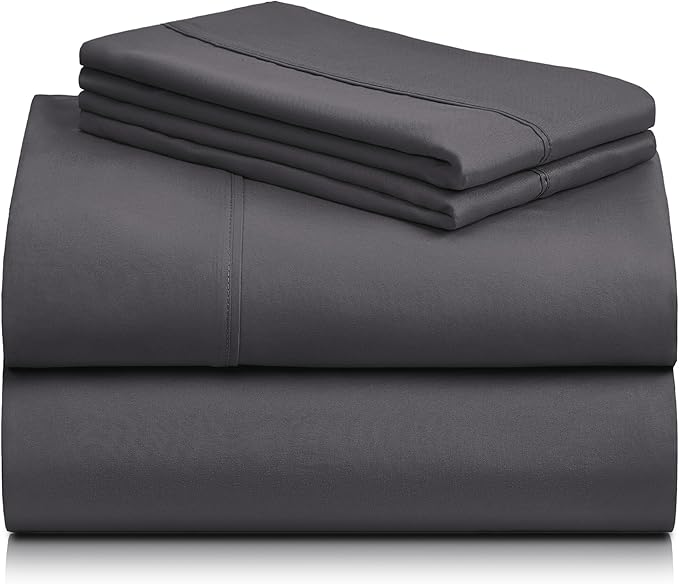 LuxClub 3 PC Twin Sheet Set, Deep Pockets Wrinkle Free Cooling Bed Sheets Hotel Bedding for Women, Men, Kids & Teens, Includes 1 Fitted Sheet, 1 Flat Sheet and 1 Pillowcase-Silky Soft Dark Grey