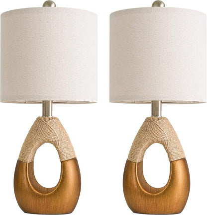 OYEARS 19" Table Lamps Set of 2, Boho Lamps for Living Room, Rustic Bedside Lamps for Bedroom, Farmhouse Rattan Table Lamp, Small Space Nightstand Lamp for Home Office (Bulb Not Included, Gold)