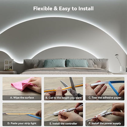 PAUTIX COB LED Strip Light 32.8ft,LED Lights UL-Listed Daylight White 6000K Strip Lights with RF Remote,Dimmable Super Bright 24V Cool White Natural White LED Tape Lights,Cabinet Office Lighting