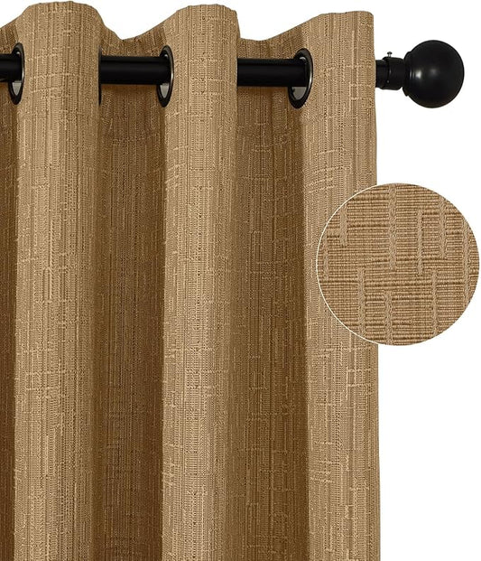 Jacquard Linen Curtains 96 inch Length 2 Panels Thick Faux Linen Blended Window Drapes Burlap Textured Curtains with Grommet for Living Room Bedroom Farmhouse (52x96 Light Coffee) Natural