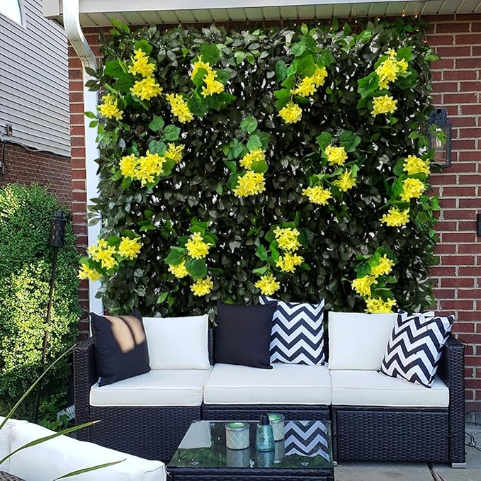 GLANT Expandable Fence Privacy Screen for Balcony Patio Outdoor,Decorative Faux Ivy Fencing Panel,Artificial Hedges (Single Sided Leaves) (1, Branches -Yellow Muxiang)