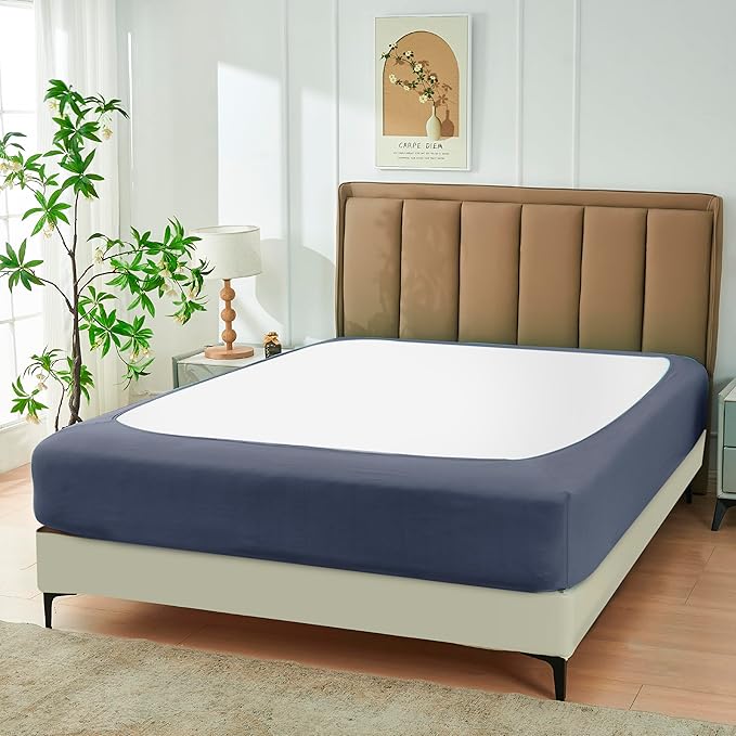 Biscaynebay Decorative Box Spring Cover Queen Size, Dark Grey Jersey Luxurious Jersey Knitting Stretchy Wrap Around 4 Sides Bed Skirt for Home/Hotels, Easy Fit Wrinkle & Fade Free Machine Washable