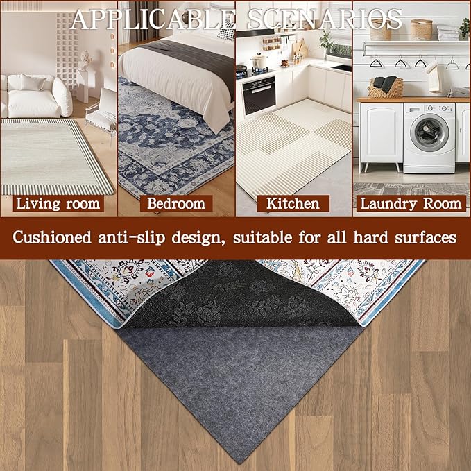 Rug Pad Waterproof Non-Slip 9x12 ft, 1/8" Thick Felt Cushion Pad for Area Rugs – Protects Hardwood, Tile & Laminate Floors – Keeps Rugs Flat & Secure