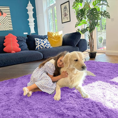 OLANLY 9x12 Machine Washable Large Area Rugs for Living Room, Bedroom, Soft Fluffy Shaggy Bedside Rug, Indoor Floor Carpet for Kids Girls and Boys, Dorms, Nursery, Home Decor Aesthetic, Purple