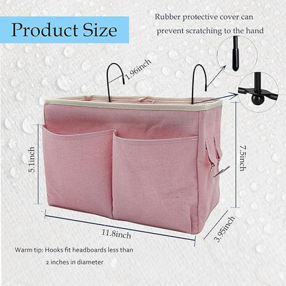 Bedside Caddy Bedside Hanging Storage Basket Multi-Function Organizer Caddy for Bunk and Hospital Beds College Dorms Bed Rails, The Magazine Holders Can be Placed Glasses Books Mobile Phones(Pink)