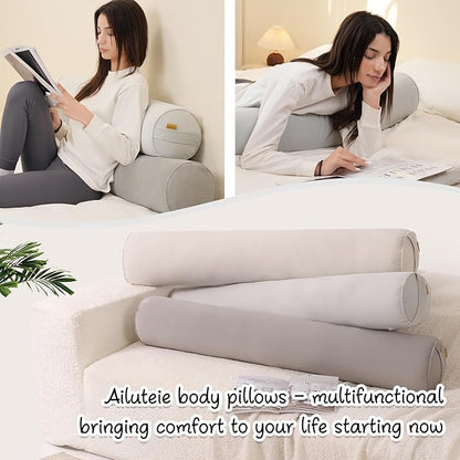 Long Pillow for Bed – Round Bolster Pillow for Adults, Body Pillow for Sleeping, Ergonomic Support,39.37x 7.87 Inches,Silver Gray
