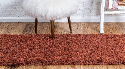 Unique Loom Solid Shag Collection Area Rug (2' 6" x 16' 5" Runner, Terracotta)