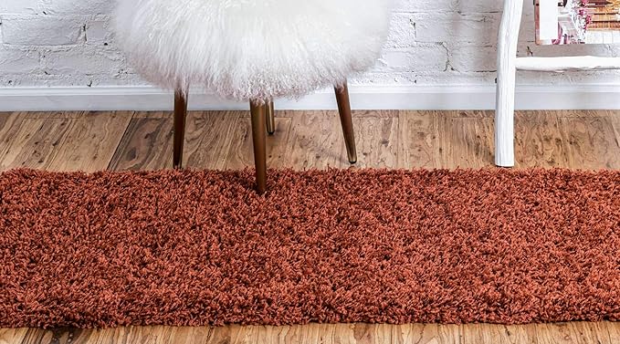 Unique Loom Solid Shag Collection Area Rug (2' 6" x 19' 8" Runner, Terracotta)