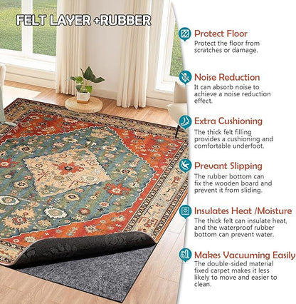 Waterproof Rug Pad, 8x10 Ft Under Area Rug Carpet Pad, Non Slip Rug Pads for All Floors and Hardwood Floors Finishes, Keep Carpets in Place Soft and Prevent Rug from Wrinkling or Buckling