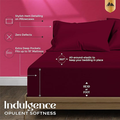 Mayfair Linen 100% Egyptian Cotton Sheets California King Size - 1200 Thread Count 4 PC Cal King Sheets Egyptian Cotton, Cooling Sateen Sheet, High Thread Count Sheet California King - Burgundy