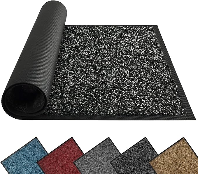 Mibao Front Door Mat, Dirt Trapper Welcome Mat for Outdoor Indoor, Non-Slip Waterproof Doormat, Durable Machine Washable Low Profile Entry Rug for Back Door Outside Patio Porch, 48" x 36", Black