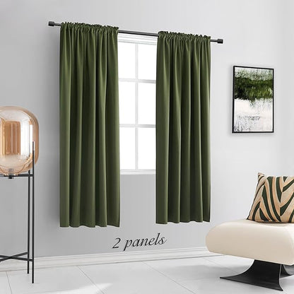 DONREN Dark Olive Green Blackout Curtains for Classical Dining Room Kitchen Bathroom Deco - Loden Room Darkening Thermal Insulated Window Curtain Panels for Bedroom,Set of 2 Panels,W 52 x L 63