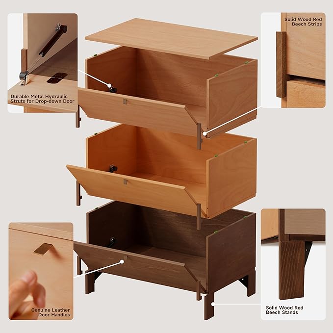 Stackable 3 Drawers Dresser, Customizable Chest of Drawers for Bedroom, Living Room, Hallway, Entryway, Easy Assembly Wood Furnitures Cabinet, 24 inch Width Beech Color