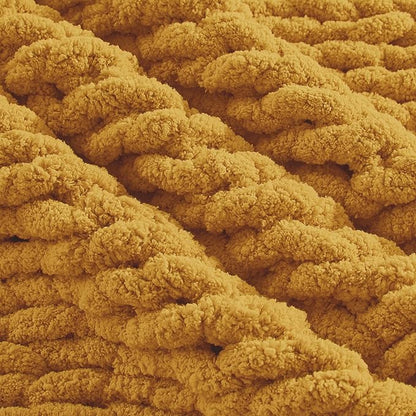 Carriediosa Chunky Knit Throw Blanket 50" X 60", 100% Hand Made Large Chenille Loop Yarn Soft Fluffy Throws for Couch Sofa Bed, Big Crochet Cozy Heavy Thick Cable Woven Blanket, Yellow