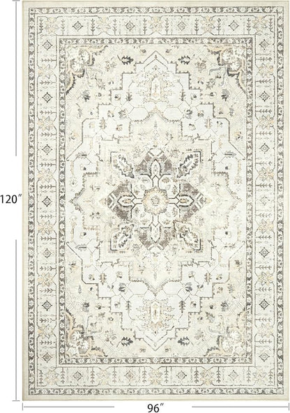 zesthome Area Rug 8x10,Ultra-Thin Washable Rugs for Living Room, Non-Slip Backing Area Rugs,Small Entryway Rug,Vintage Medallion Pattern Rugs (Beige,8'x10')