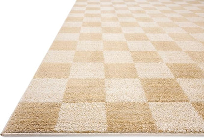 Loloi Chris Loves Julia Calvin Collection CLV-01 Wheat/Ivory 3'-6" x 5'-6" Accent Rug Checkered Neutral Soft Living Room Bedroom Carpet