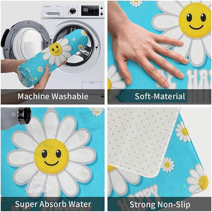 Cute be Happy Daisy Front Welcome Doormat, Anti Slip Floor Mat Dirty Resistant Floor Mat