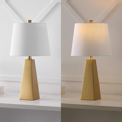 JONATHAN Y JYL1038A 20.5" Modern Glam Gold Table Lamp, Contemporary Geometric Resin Bedside Nightstand Lamp for Living Room, Bedroom, Office, End Table with White Linen Shade (LED Bulb Included)