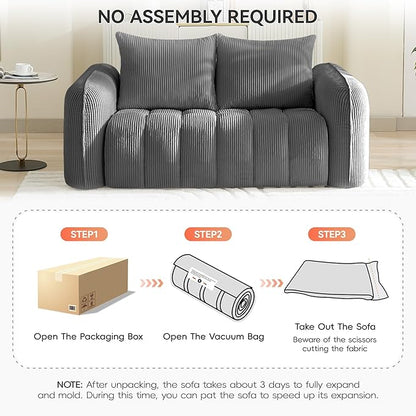 Corduroy Boneless Living Room Sets, Modern Upholstered Loveseat with 2 Signle Sofa Chairs, Comfy Deep Seat Cloud Sofa Couch Sets for Living Room, Grey