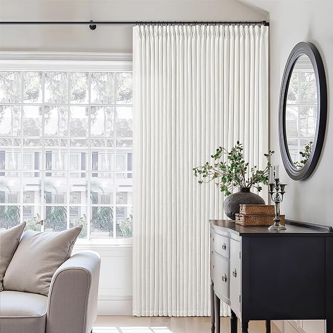 Beige White Pinch Pleated Linen Curtains 2 Panels 100 Inches Long for Living Room Bedroom Memory Training Shaped Semi Sheer Pleat Drapes with Hooks Rings Light Filtering Window Curtain 40x100