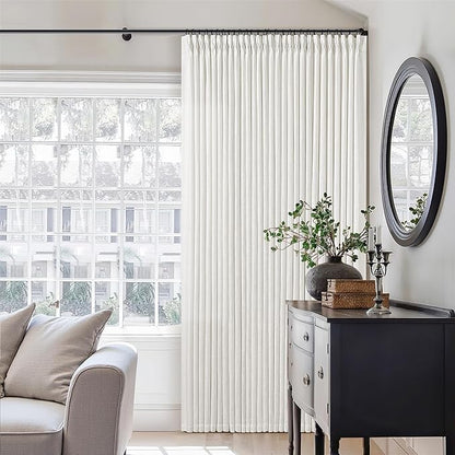 Beige White Pinch Pleated Linen Curtains 2 Panels 100 Inches Long for Living Room Bedroom Memory Training Shaped Semi Sheer Pleat Drapes with Hooks Rings Light Filtering Window Curtain 40x100