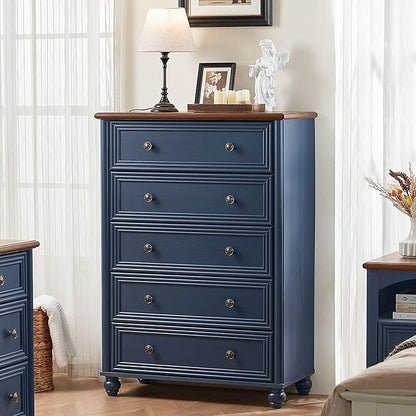 5 Drawers Chest of Drawers Dresser for Bedroom, Wood 45" Tall Dresser Storage Dressers Organizer, Farmhouse Rustic Closet for Living Room, Hallway Entryway