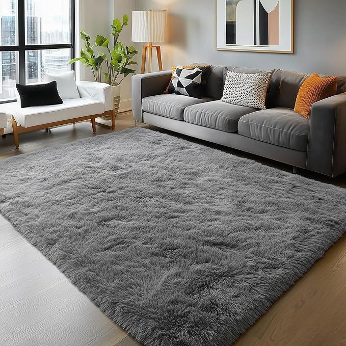 PAGISOFE Plush Washable Area Rugs for Living Room 5x7 Grey, Soft Shaggy Rugs Carpets Fluffy Rugs for Boys Bedroom Kids Room, Shag Plush Rug for Teen Dorm Decor, Kids Home Decor Aesthetic, Nursery