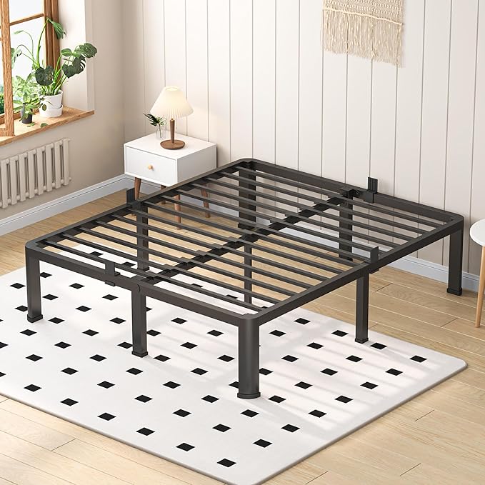 12 Inch Queen Heavy Duty 3500 lbs Bed Frame with Round-Corner Legs & Anti-Squeak Design – Quick Assembly Metal Platform, No Box Spring Needed