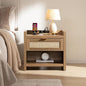 SICOTAS Night Stand Bed Side Table - Rattan Nightstand with Type-C Charging Station,Drawer Storage End Table - Boho Bedside Night Stands for Bedroom - Natural Oak