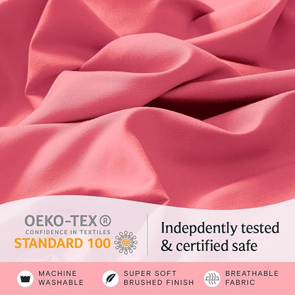 LuxClub 5 PC Sheet Set Bed Sheets Deep Pockets 16" Eco Friendly Wrinkle Free Cooling Machine Washable Hotel Bedding Silky Soft - Vermilion Split King