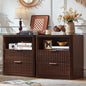 LEYAOYAO Fluted Farmhouse Nightstand Set of 2 with Charging Station, 23" Wide 2 Drawers Night Stand,Walnut Dresser for Bedroom,Bed Side Table Chest of Drawers,Wood End Table for Living Room