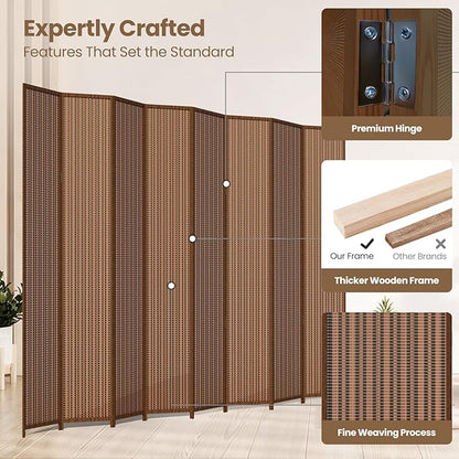 8 Panel Room Divider and Extra Wide Folding Privacy Screen, 126" W x 67" H, Bamboo Room Divider for Room Separation