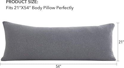 Oubonun 100% Jersey Cotton Body Pillow Cover with Zipper - Luxury Soft Removable Pillow Case - Long Fuzzy - Knitted (Grey, 21"X54")