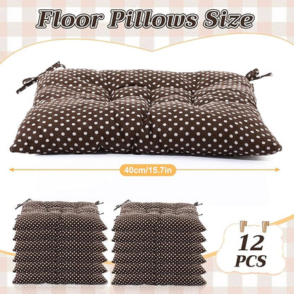 Geetery 12 Pcs Floor Pillows for Classroom Bulk Square Seating Cushions for Floor Chair School Kindergarten Reading Corner, 15.7'' Large Thick Meditation Cushions Yoga Nursery Daycare (Polka Dots)