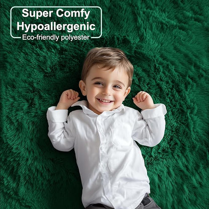 PAGISOFE Fluffy Shag Area Rug for Living Room, 5x8 Ft, Fluffy Shag Fuzzy Carpet Shaggy Rugs for Boys Bedroom, Soft Fuzzy Emerald Green Rugs for Kids Boys Baby's Room Decor Aesthetic, Dark Green