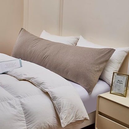 Oubonun 100% Jersey Cotton Body Pillow Cover with Zipper - Luxury Soft Removable Pillow Case - Long Fuzzy - Knitted (Light Brown, 21"X54")