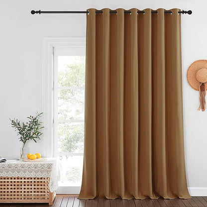 NICETOWN Blackout Patio Curtains 100 x 144 Inches Long for Sliding Door Extral Wide Blackout Curtain Panels Thermal Insulated Room Divider - Grommet Top, 100" W x 144" L, 1 Panel, Gold Brown