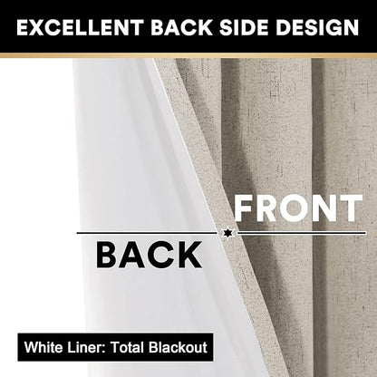 PrinceDeco Blackout Curtains 108 Inches Long 2 Panels Set for Bedroom Noise Reducing Window Treatment Drapes for Nursery Living Room Grommet Full Blackout Curtains with White Liner,Cobblestone