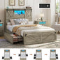 Hasuit Farmhouse Bed Frame Twin XL Size with 2 Storage Drawers, Wooden Platform Twin XL Bed with LED Lights and Charging Station, Rustic Headboard with Sliding Barn Door Storage Cabinets (Rustic Oak)