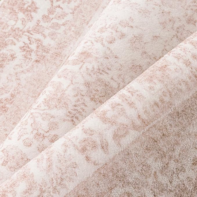 Pink Area Rug 3x5 Office Entryway Rug Machine Washable Kitchen Vintage Distressed Non Slip Carpet Indoor Retro Floral Accent Throw Door Mat for Bathroom Bedroom Dining Living Room