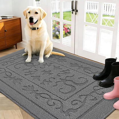 FONEYI Indoor Door Mat, Front Back Door Mat 32" x 48" Non-Slip Rubber Backing Door Rug, Machine Washable Entry Rug, Low Profile Absorbent Dirt Trapper Doormat Inside Floor Mats for Entryway, Grey